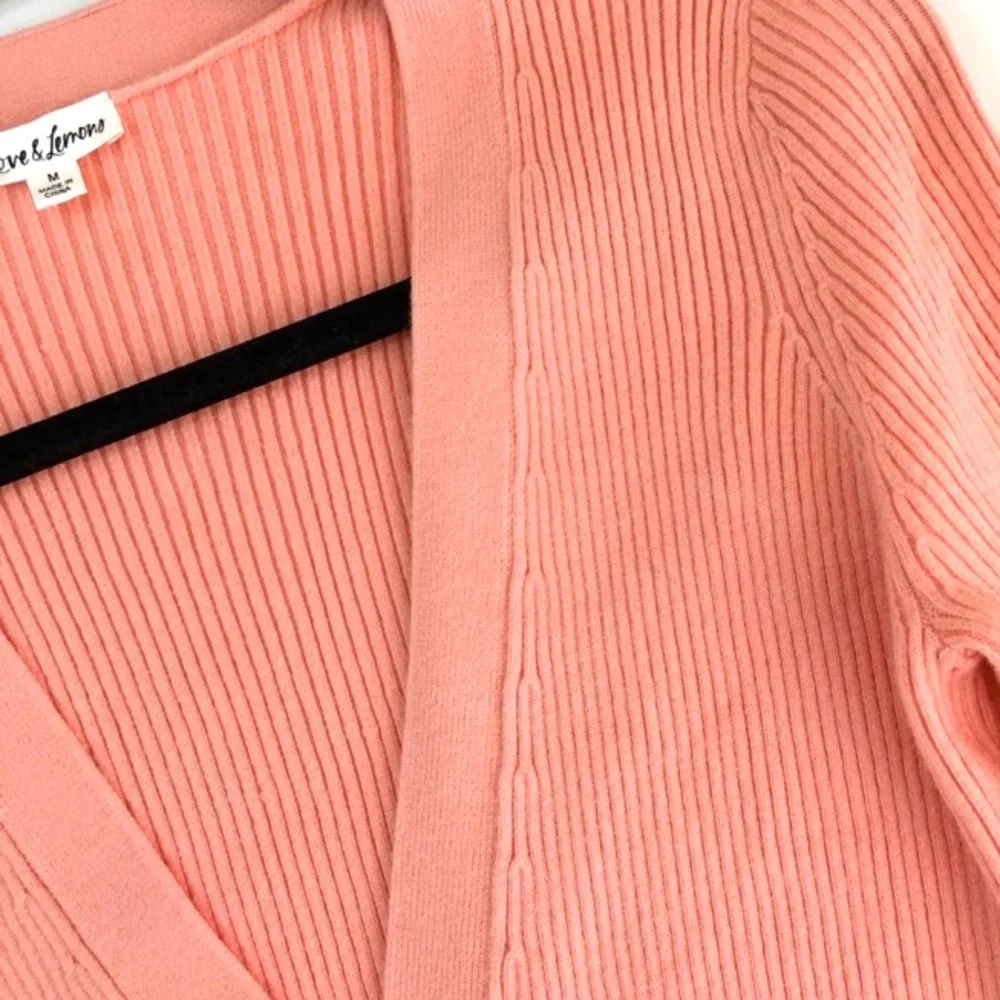 For Love and Lemons Nina Coral Ribbed Lace Edge Crop Button Cardigan Medium - Picture 3 of 13